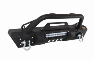 Jeep Wrangler Unlimited JKU Front Winch Bumper - Fishbone Offroad - Stubby with Tube Guard - Black Textured Powder Coat - `07-`18